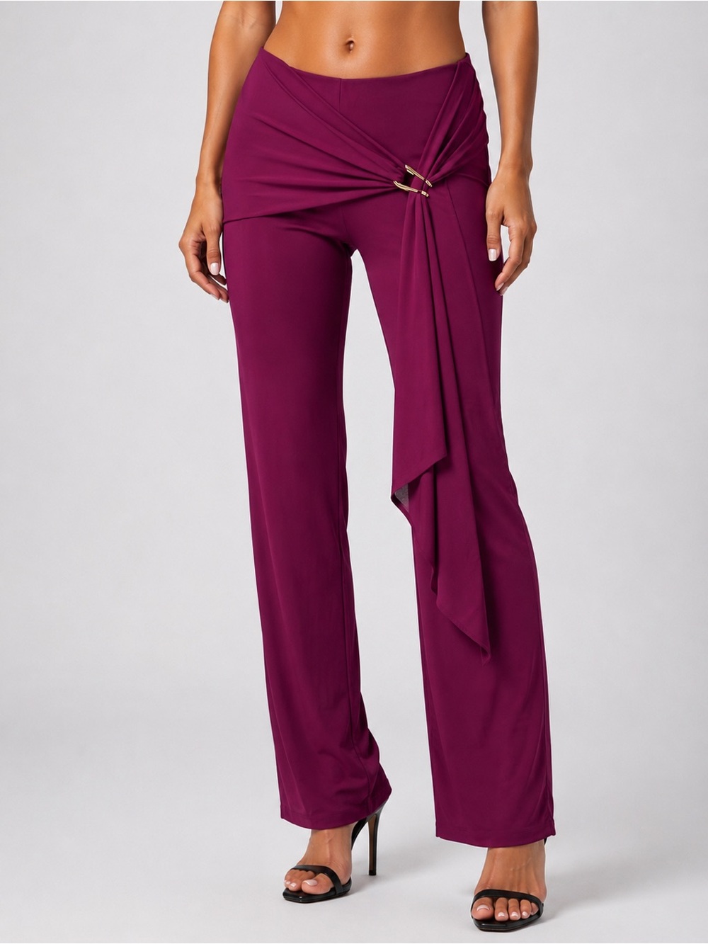 AKIRA Burgundy Draped Buckle Straight Leg Pants Size S M NWT